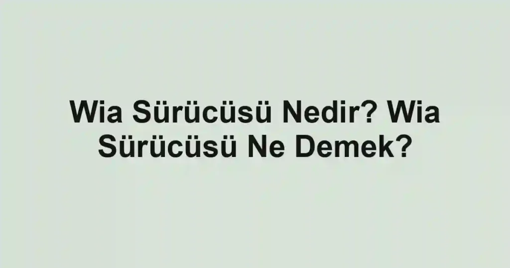 Wia Sürücüsü Nedir? Wia Sürücüsü Ne Demek?