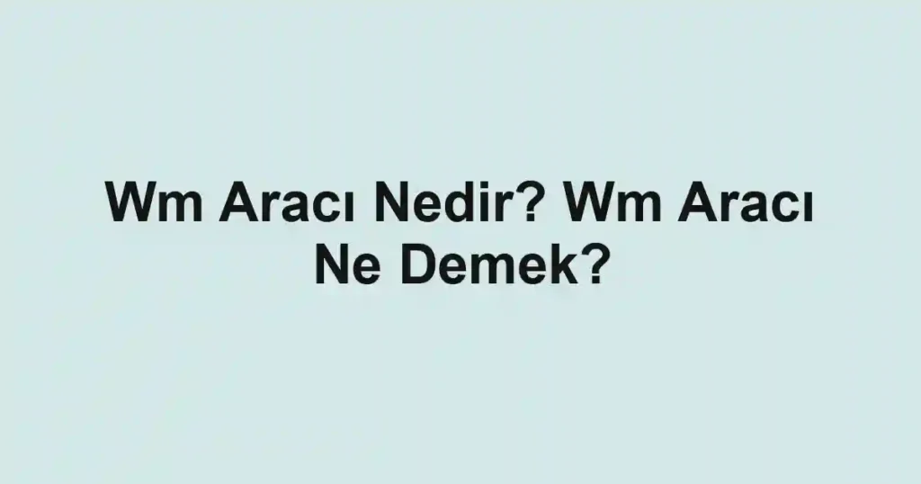 Wm Aracı Nedir? Wm Aracı Ne Demek?