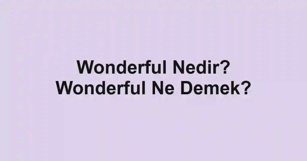 Wonderful Nedir? Wonderful Ne Demek?