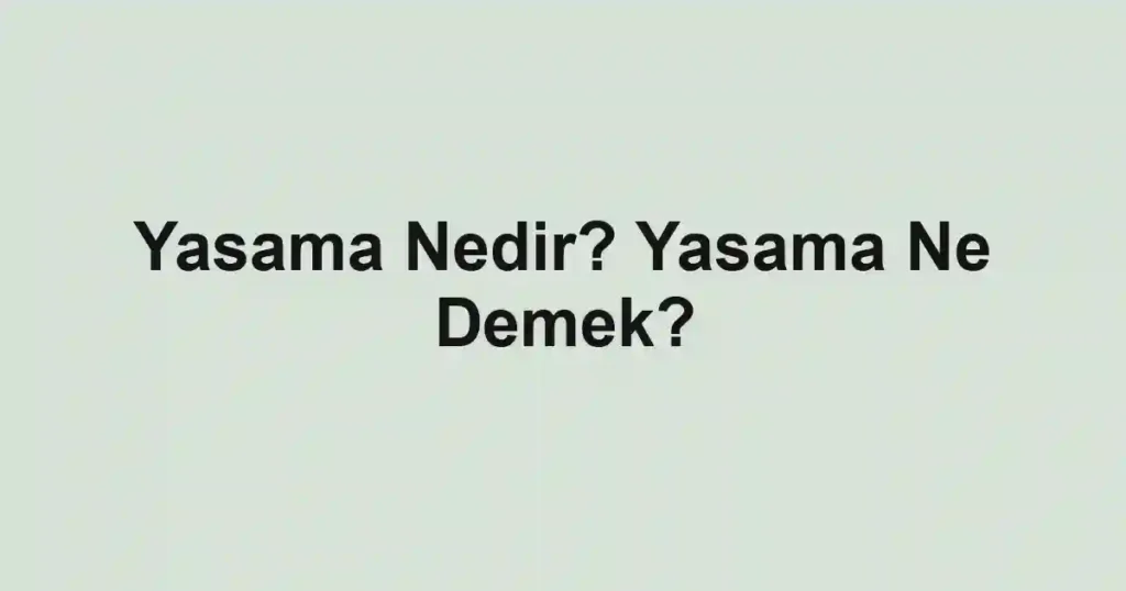 Yasama Nedir? Yasama Ne Demek?