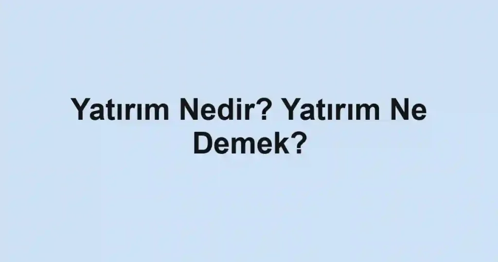 Yatırım Nedir? Yatırım Ne Demek?