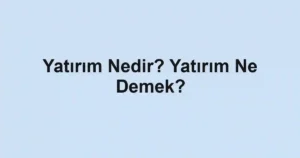 Yatırım Nedir? Yatırım Ne Demek?