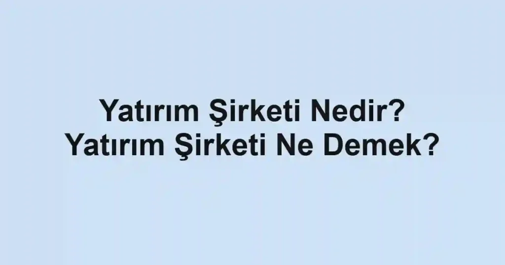 Yatırım Şirketi Nedir? Yatırım Şirketi Ne Demek?