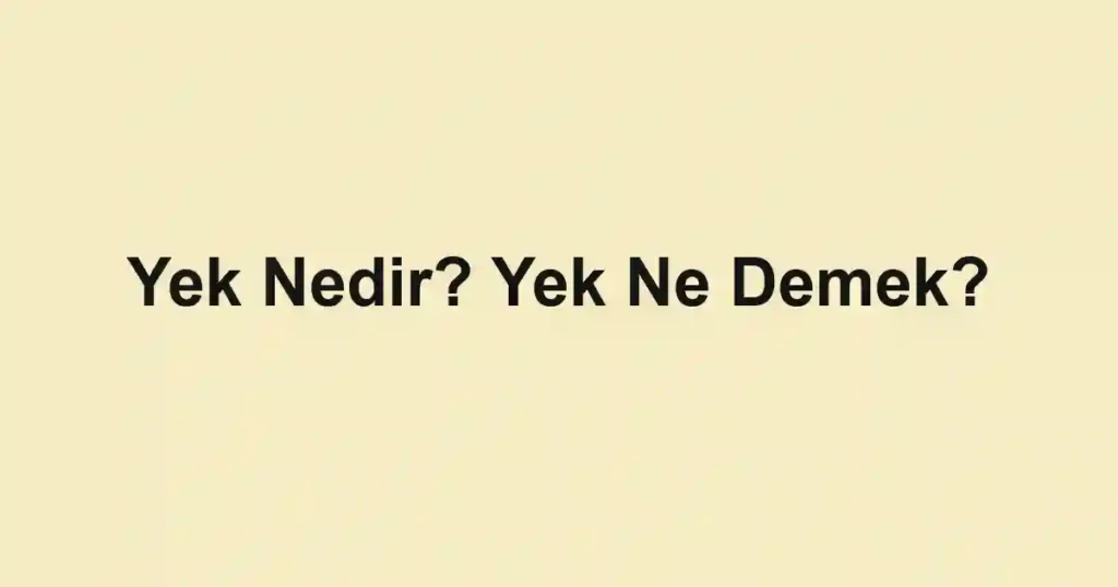 Yek Nedir? Yek Ne Demek?