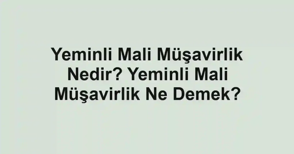 Yeminli Mali Müşavirlik Nedir? Yeminli Mali Müşavirlik Ne Demek?