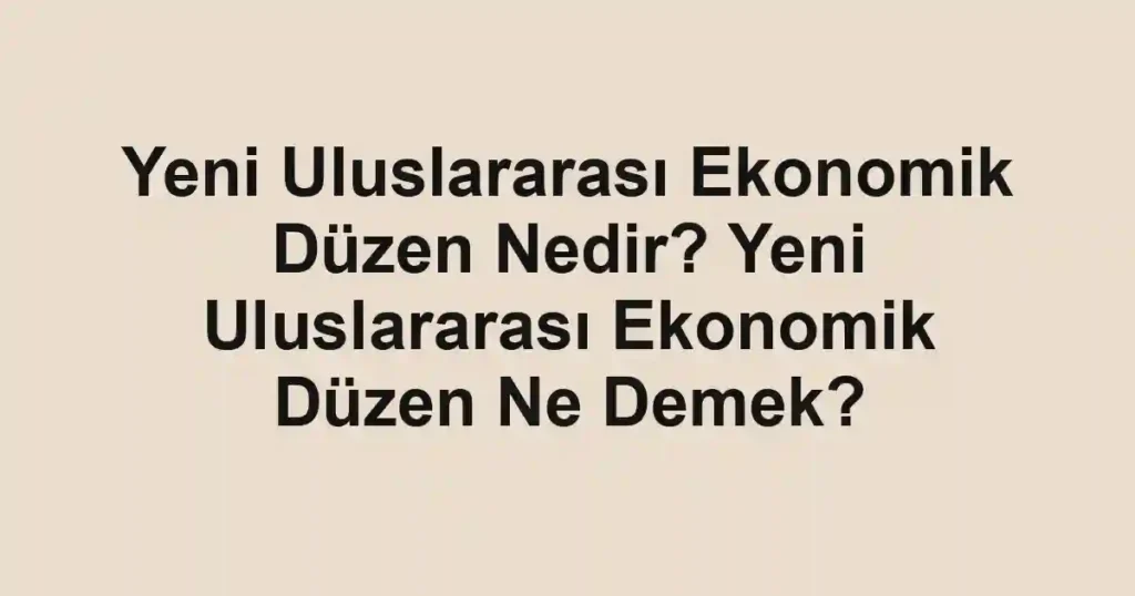 Yeni Uluslararası Ekonomik Düzen Nedir? Yeni Uluslararası Ekonomik Düzen Ne Demek?