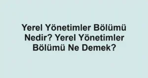 Yerel Yönetimler Bölümü Nedir? Yerel Yönetimler Bölümü Ne Demek?