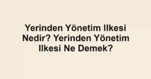 Yerinden Yönetim Ilkesi Nedir? Yerinden Yönetim Ilkesi Ne Demek?