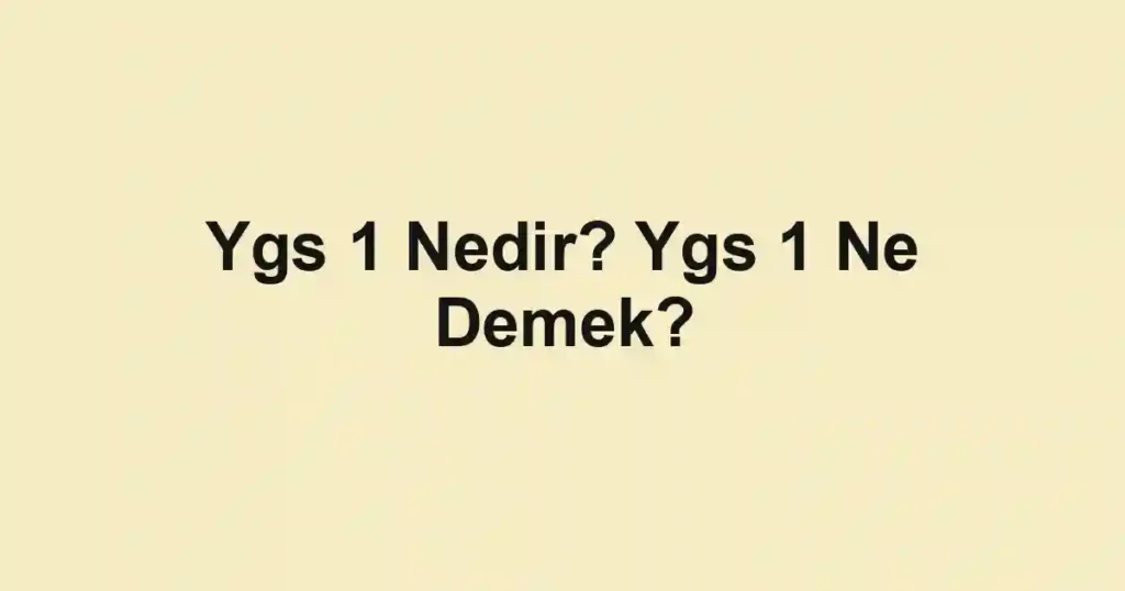Ygs 1 Nedir? Ygs 1 Ne Demek?