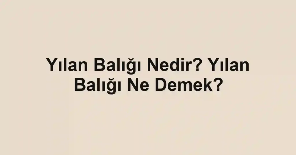 Yılan Balığı Nedir? Yılan Balığı Ne Demek?