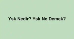 Ysk Nedir? Ysk Ne Demek?