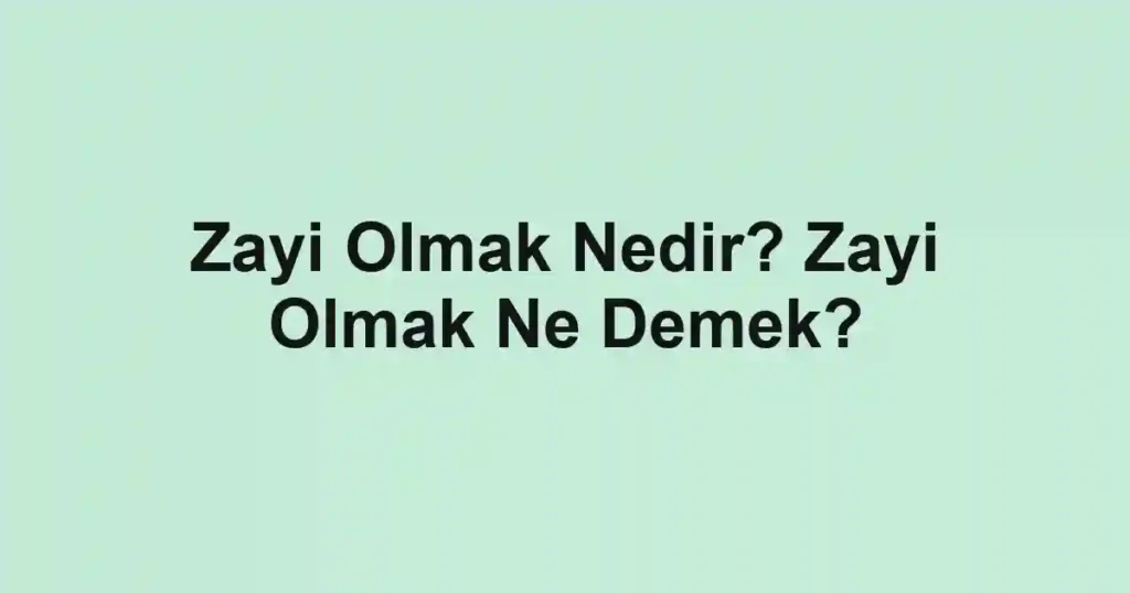 Zayi Olmak Nedir? Zayi Olmak Ne Demek?