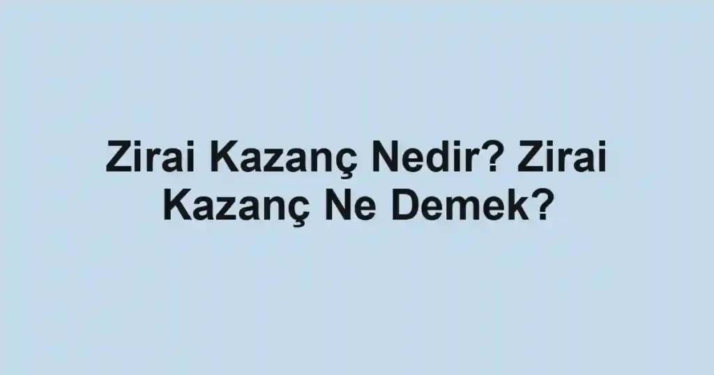 Zirai Kazanç Nedir? Zirai Kazanç Ne Demek?